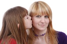 Daughter Kissing Her Happy Mother. I Love My Mom. Stock Image Daughter Kissing Her Happy Mother. I Love My Mom. Stock Image