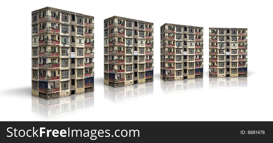 3D Buildings on a white background