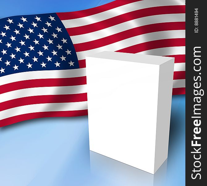 3d white box and flag USA elections. 3d white box and flag USA elections