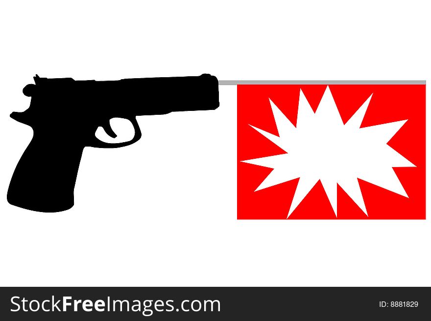 An illustration of a toy gun with a flag. An illustration of a toy gun with a flag