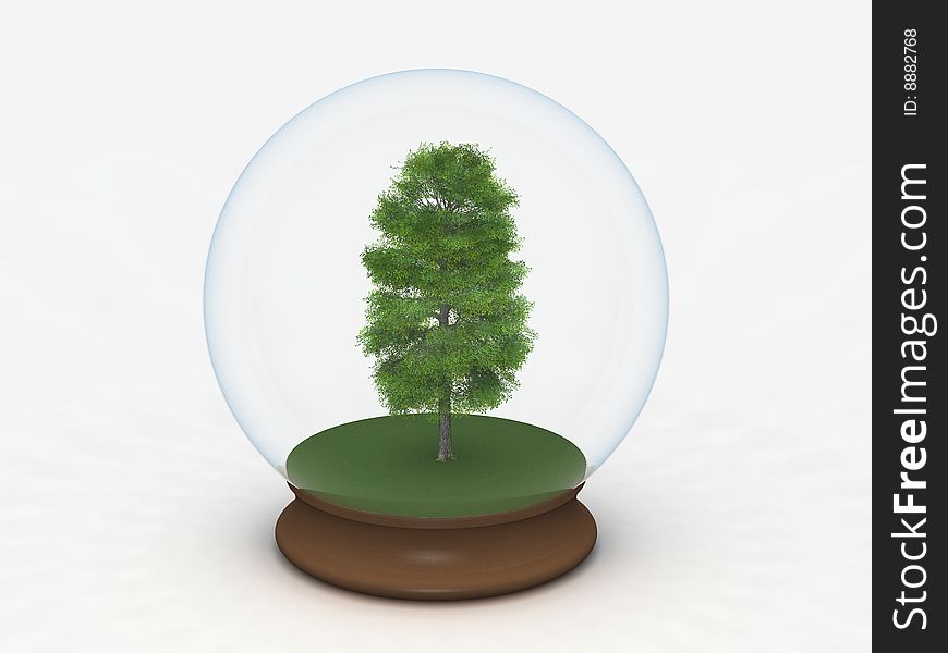 Digital render of a tree in a glass sphere. Digital render of a tree in a glass sphere