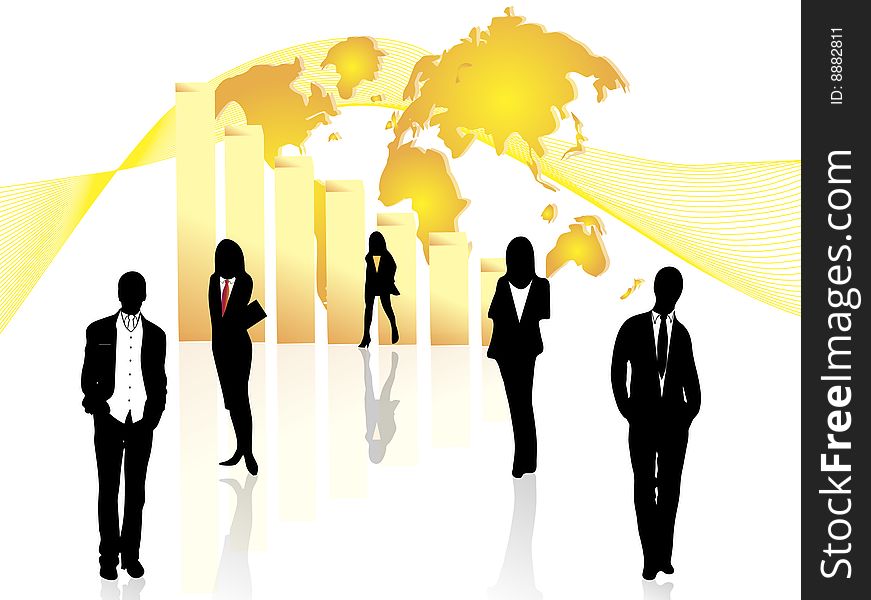 Vector illustration of business people and graph