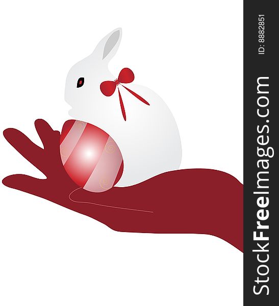 Vector illustration of hand and rabbit for card for easter