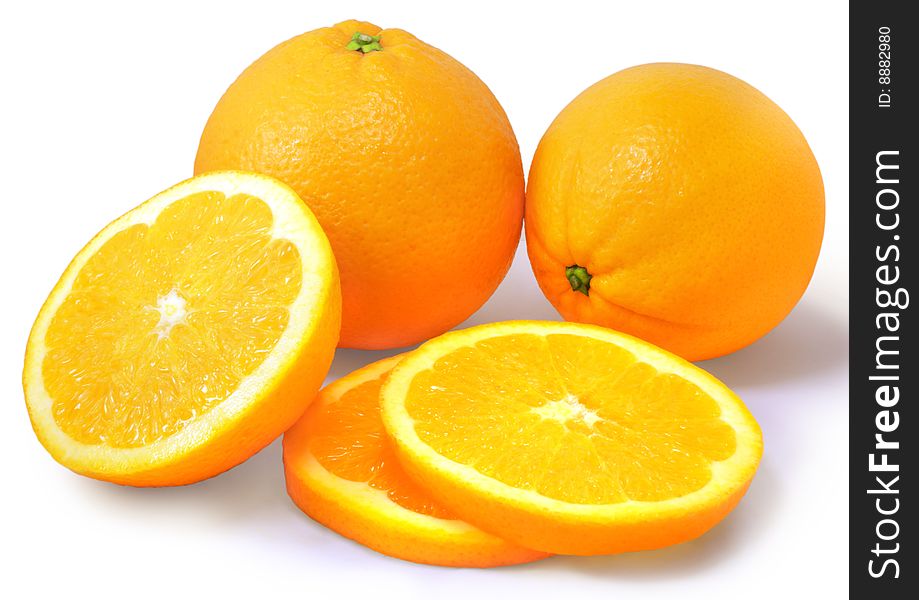 Group of nice fresh oranges isolated over white with clipping path