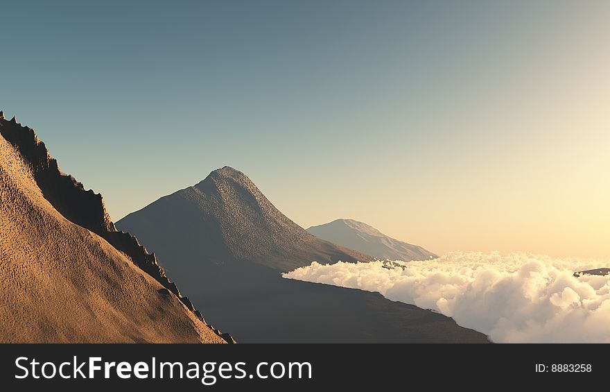 Mountain Peaks At The Sunset