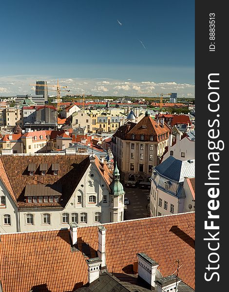 Great view from the city hall tower of Tallinn, old town.