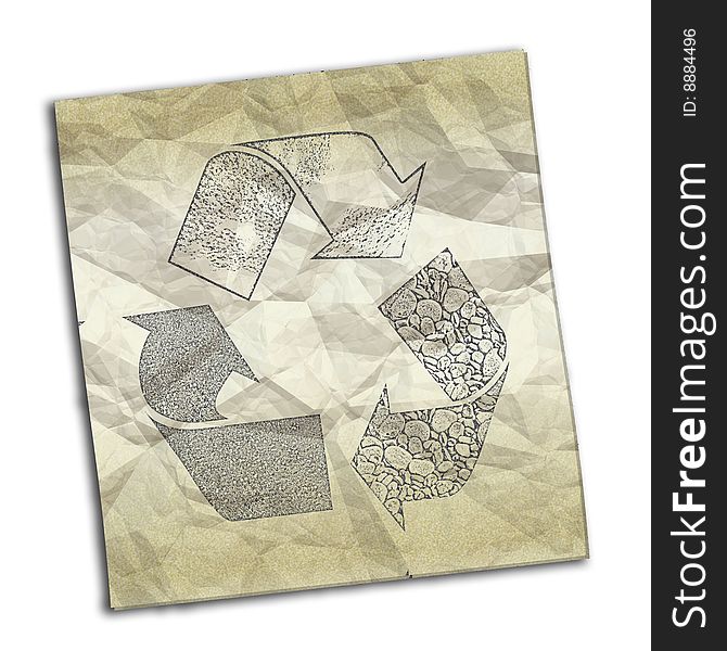 Note drawing of crumpled paper with recycling symbol