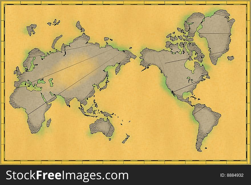 Old World Map on a brown background
