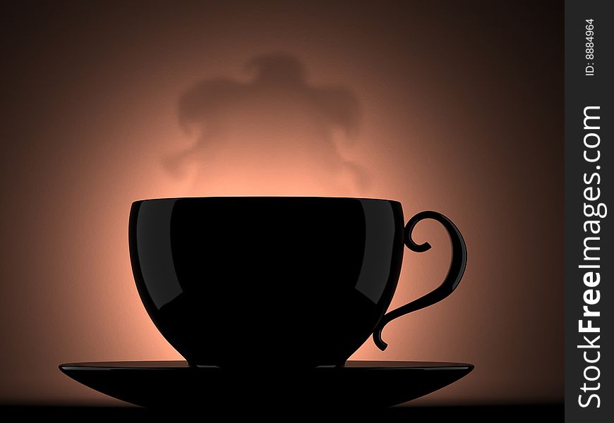 A coffee cup with steam above it in a dark mood. A coffee cup with steam above it in a dark mood