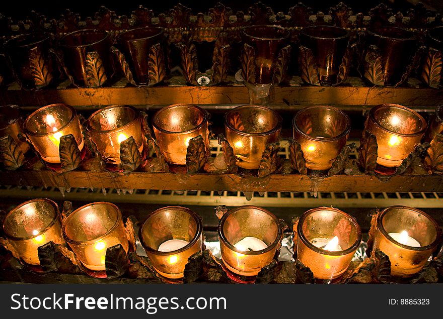 View of some candles in achurch in New York
