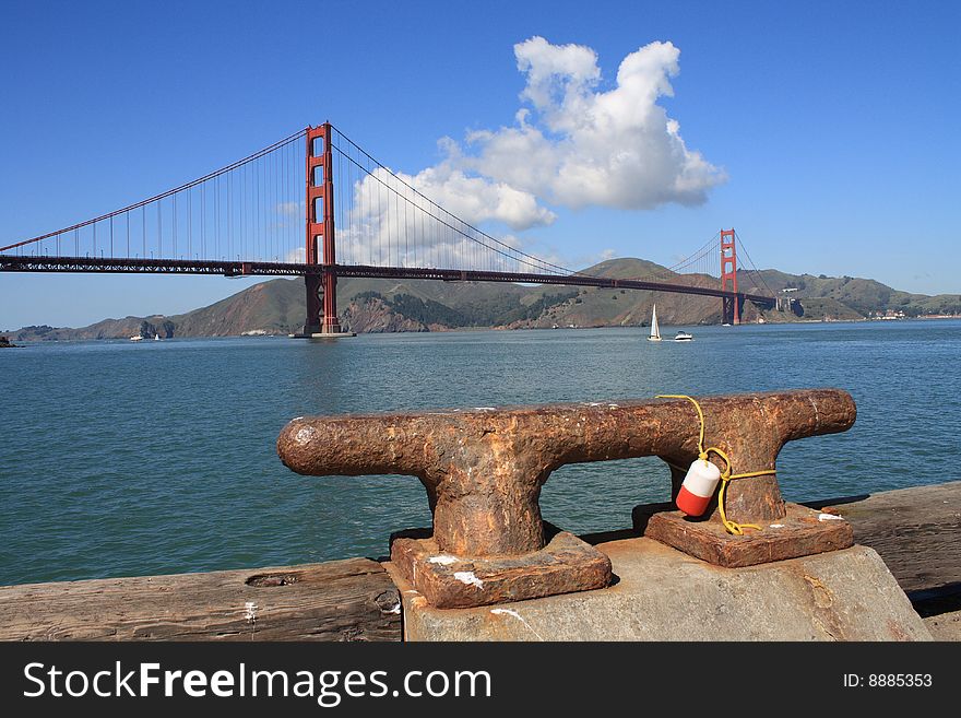 Golden Gate Bridge And Boat Mooring