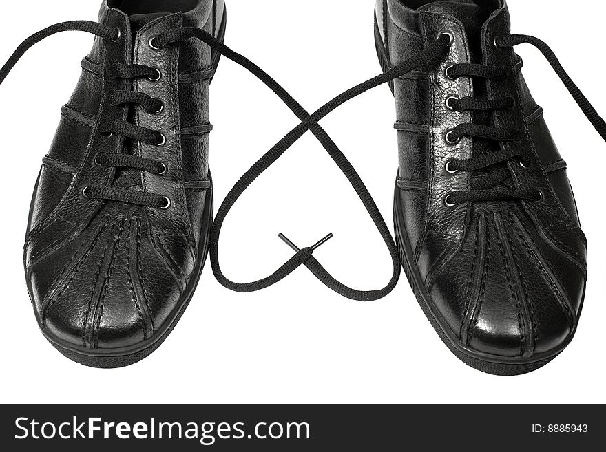 Pair black man's a shoes. From shoelace heart is drawn. Pair black man's a shoes. From shoelace heart is drawn.