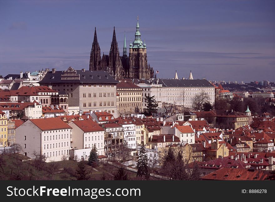 Areal Prague castle with cathedral Holy Vit and historical building
part Dinky Side.