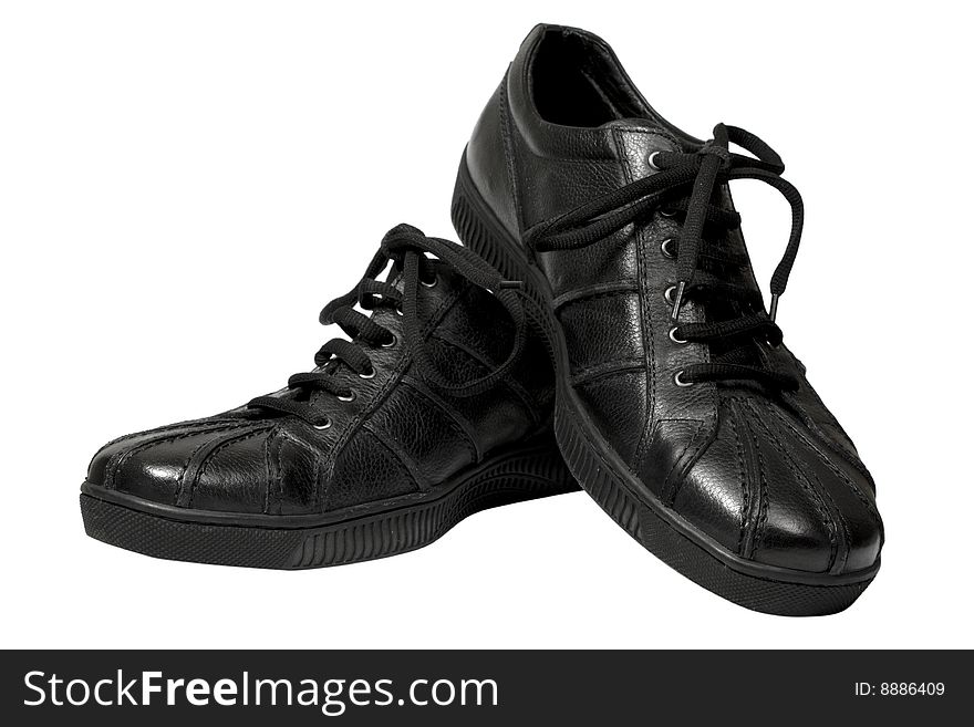 Black shoes isolated on white, easy and convenient