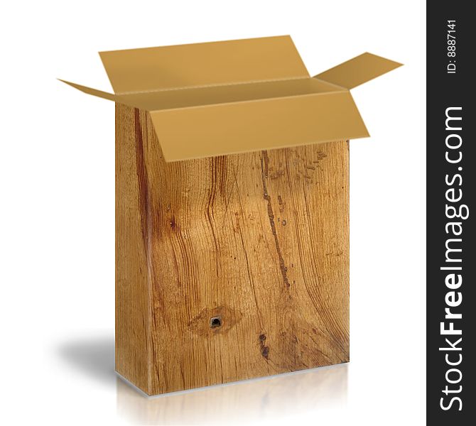 Wooden box on a white background