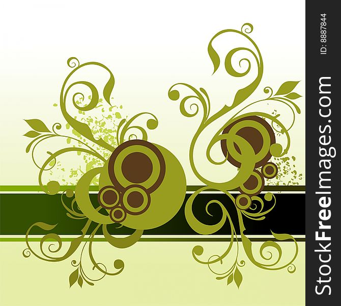 Green floral banner with circles