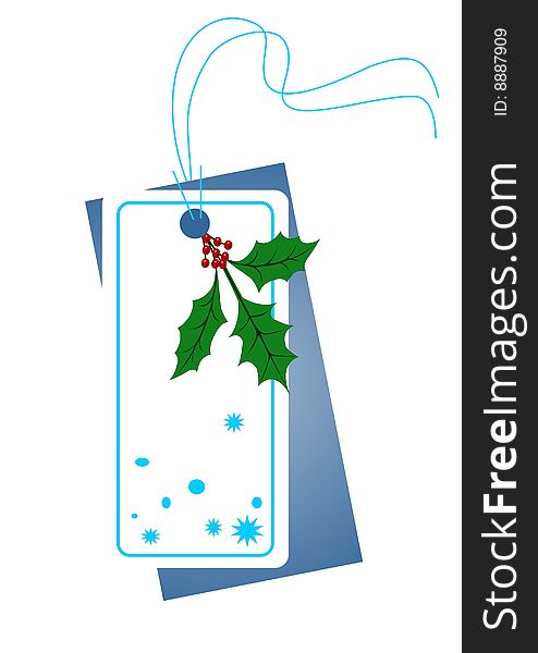 Christmas label with holly and stars
