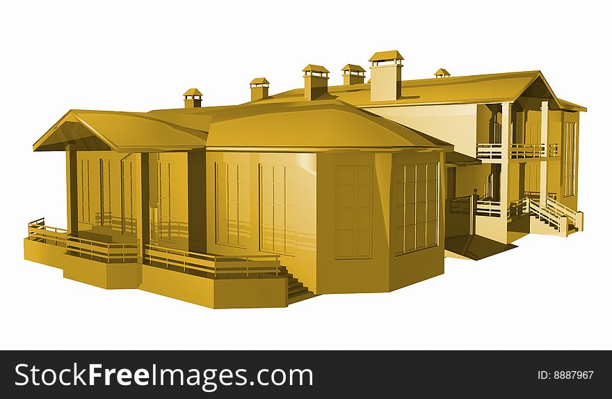 Golden house. Including clipping path