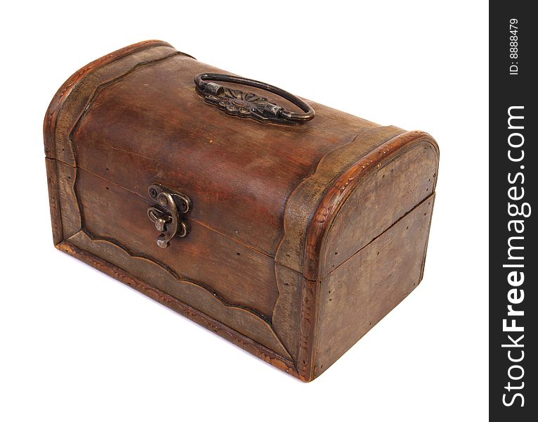 Antique rustic wooden box isolated on white
