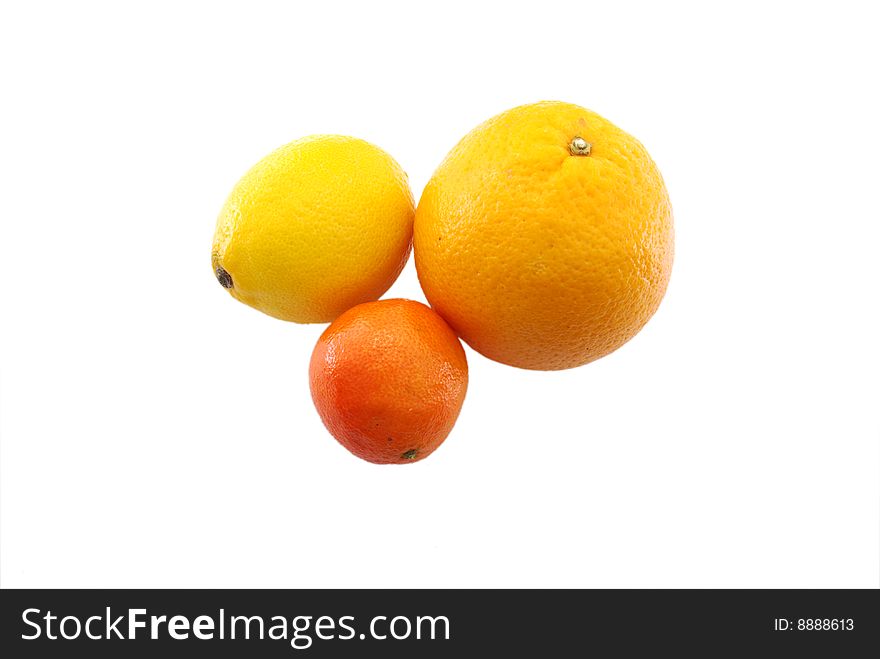 Citrus fruits on white background.