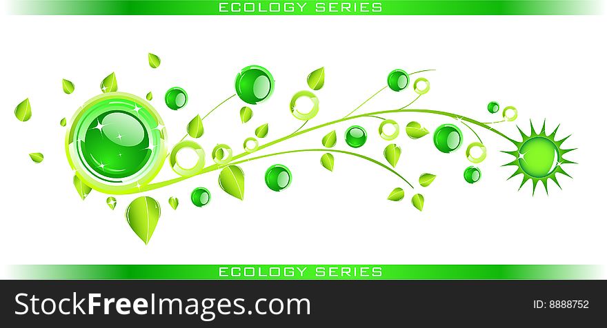 Abstract vector background with leaves and modern balls. Suitable for background. Abstract vector background with leaves and modern balls. Suitable for background
