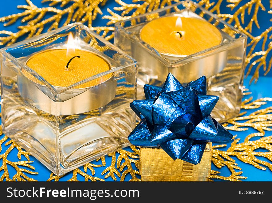 Golden Present With Candle