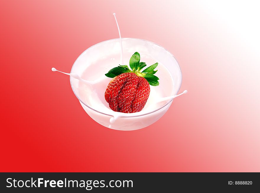 Strawberry yogurt splash on red. Strawberry yogurt splash on red.