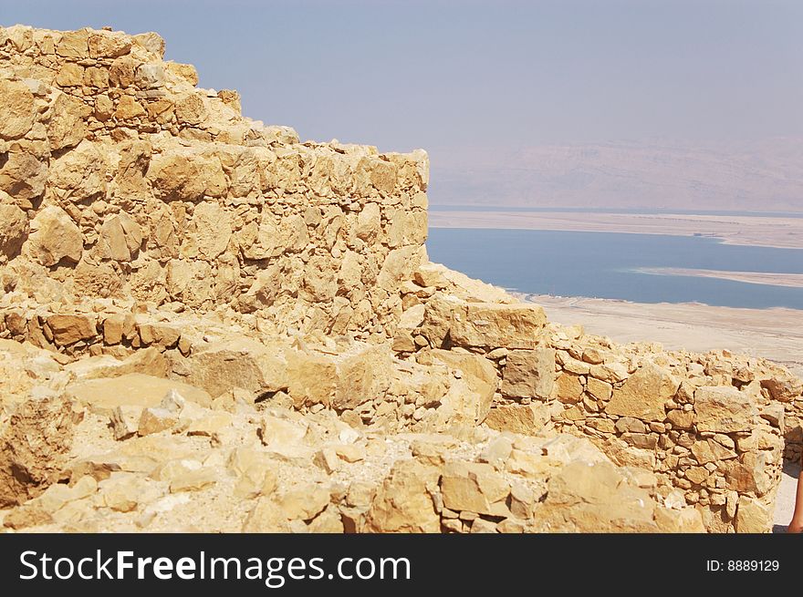 Dead sea over Masada ruins in Israel. Dead sea over Masada ruins in Israel