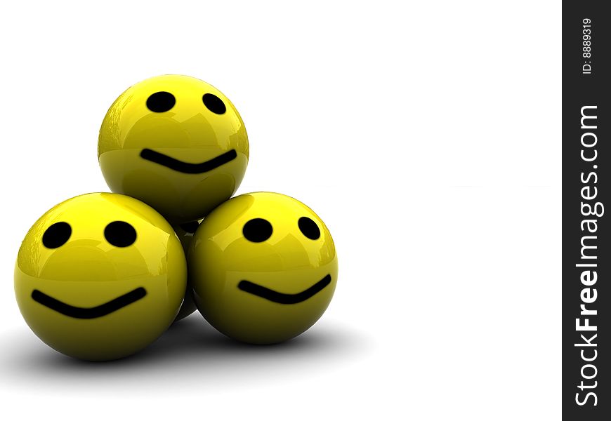 Abstract 3d illustration of three smileys over white background. Abstract 3d illustration of three smileys over white background