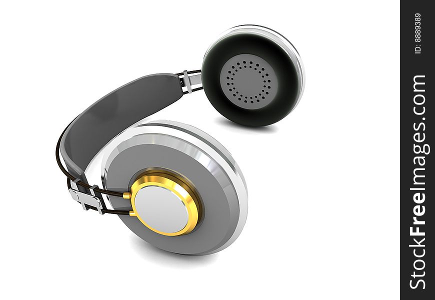 3d illustration of steel headphones over white background