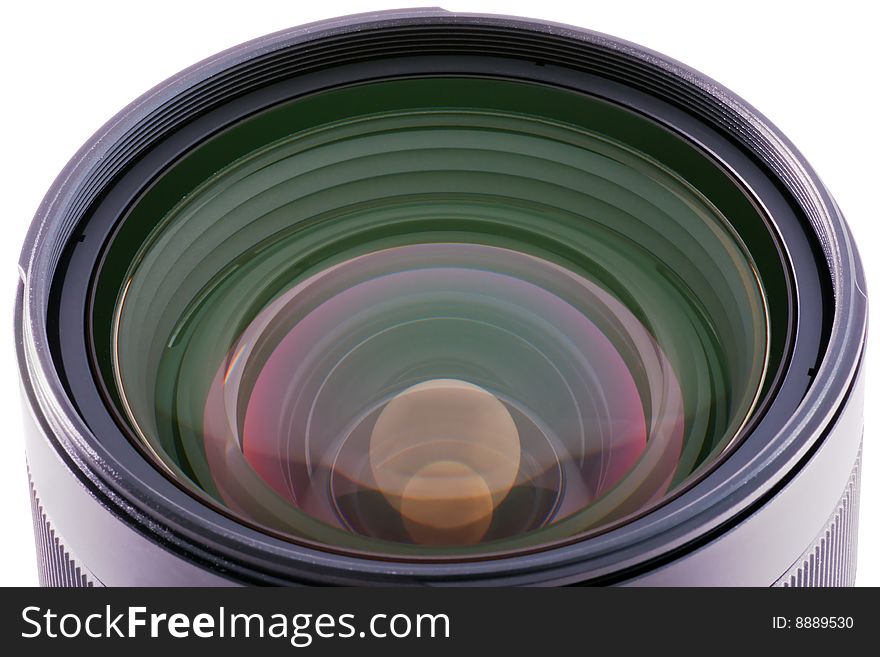 Camera lens closeup with flares