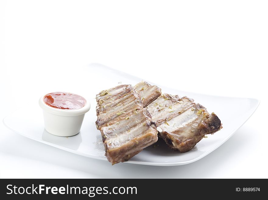Fresh american ribs oregano bbq sausace isolated