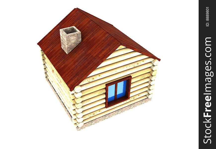 3d illustration of small wooden house over white background