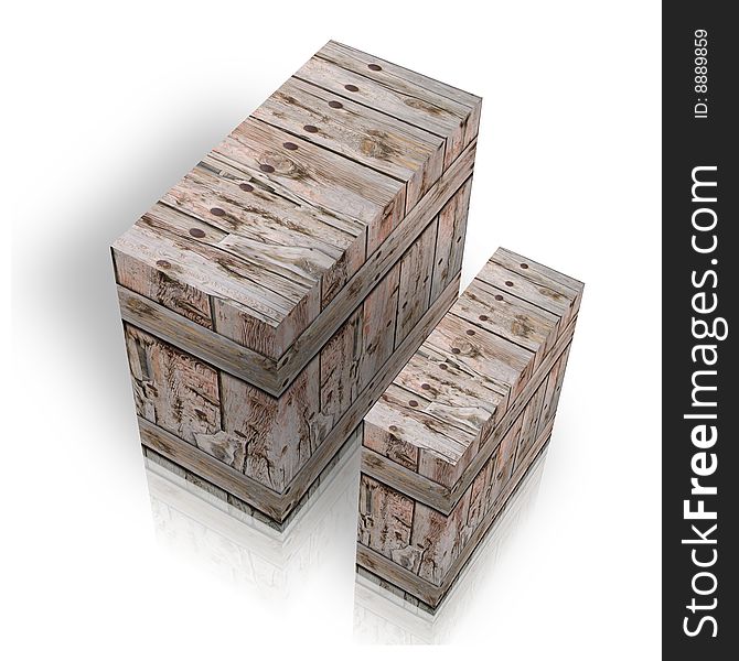 Wooden boxes for the shipment of goods on a white background