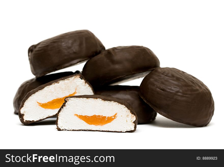 Chocolate cakes on white background