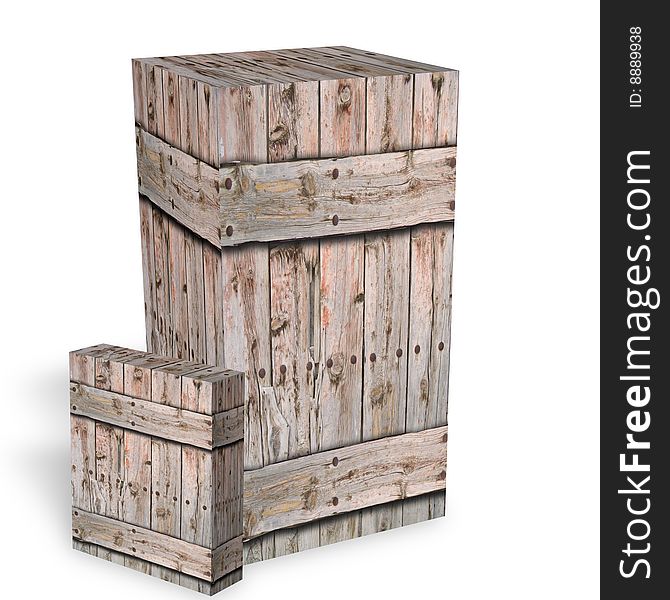 Wooden boxes for the shipment of goods on a white background