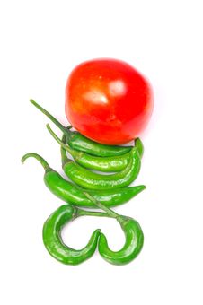 Green Chillies And Tomato Royalty Free Stock Photography Green Chillies And Tomato Royalty Free Stock Photography