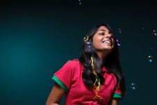 Soap Bubble Blowing Around The Girl Stock Photography Soap Bubble Blowing Around The Girl Stock Photography