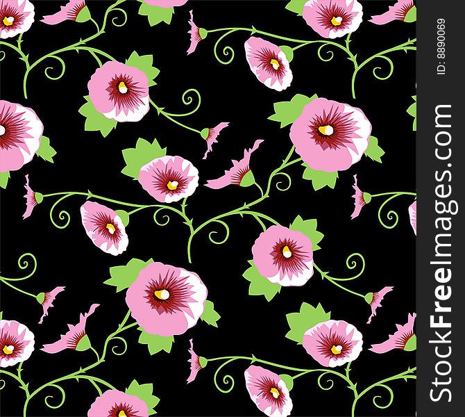 Seamless floral pattern pink flowers on black background.
Vector illustration. Seamless floral pattern pink flowers on black background.
Vector illustration