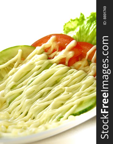 Mixed Organic Vegetable Salad with mayonnaise sauce. Mixed Organic Vegetable Salad with mayonnaise sauce