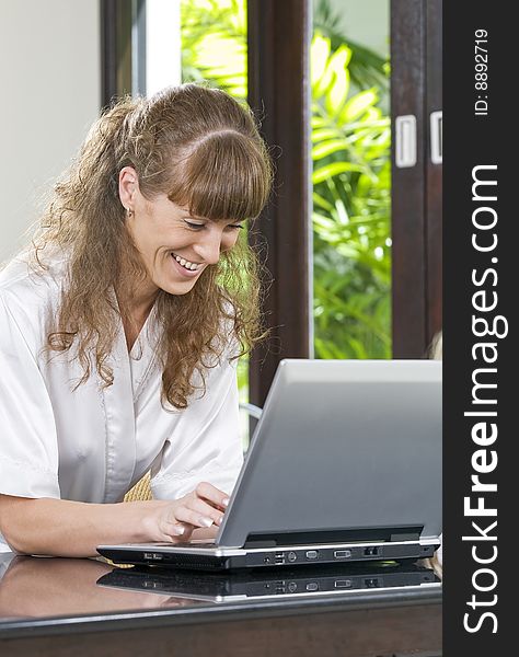 Portrait of young beautiful woman with her laptop. Portrait of young beautiful woman with her laptop