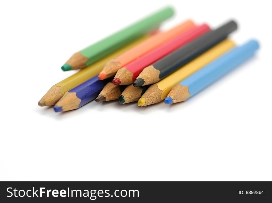 Many color pencils in line