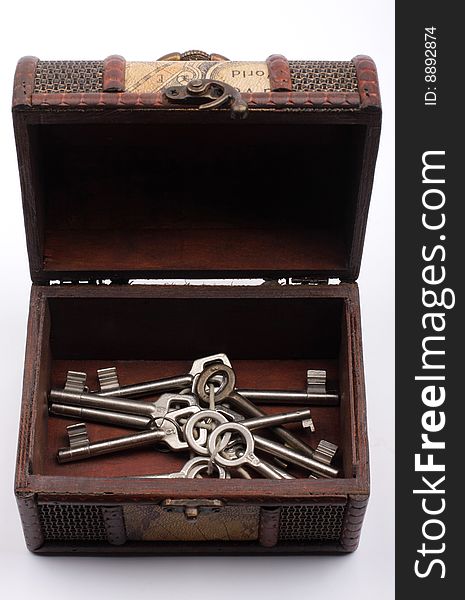 Wooden box with many keys