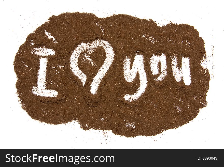 I love you written in ground coffee