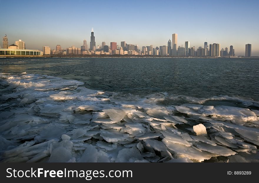 Winter in CHicago - frozen Lake Michigan