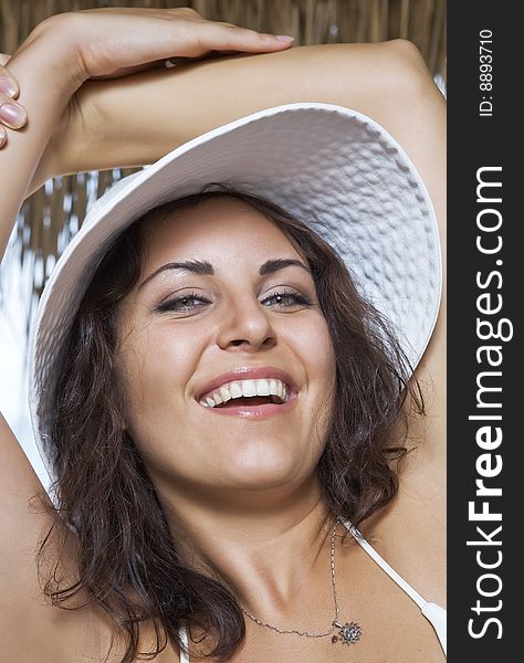 Portrait of a young gorgeous female in tropical environment. Portrait of a young gorgeous female in tropical environment