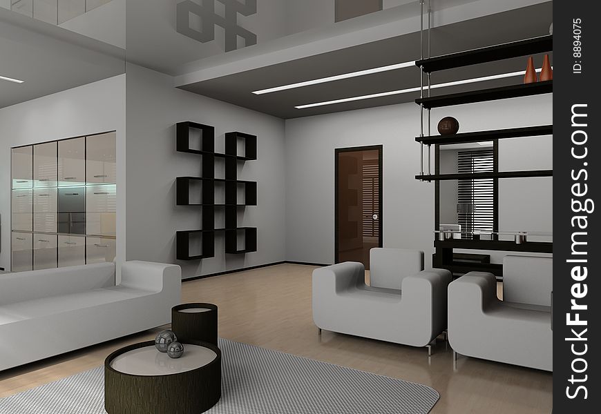 Modern interior of living room 3D