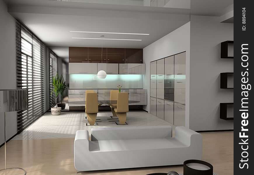 Modern living a room with a dining zone 3D