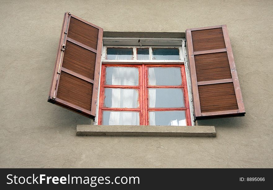 Old window with wood  shutter