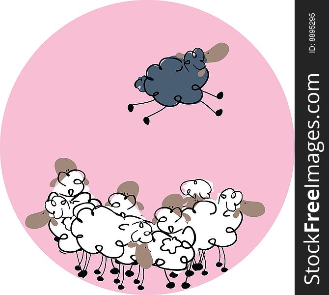 Vector illustration of black sheep concept.